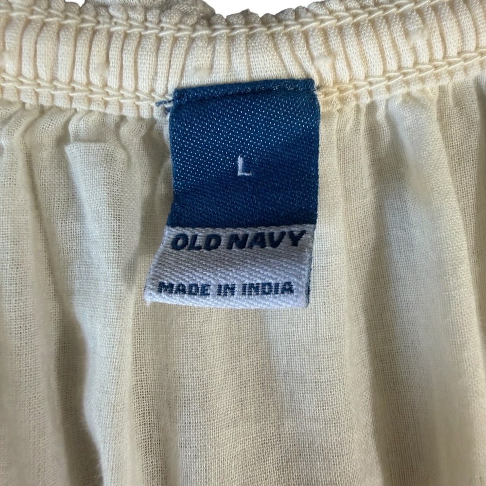 Old Navy Cream Clip Dot Smocked Waist Maxi Dress Cottagecore Boho Prairie SZ L - Picture 3 of 8